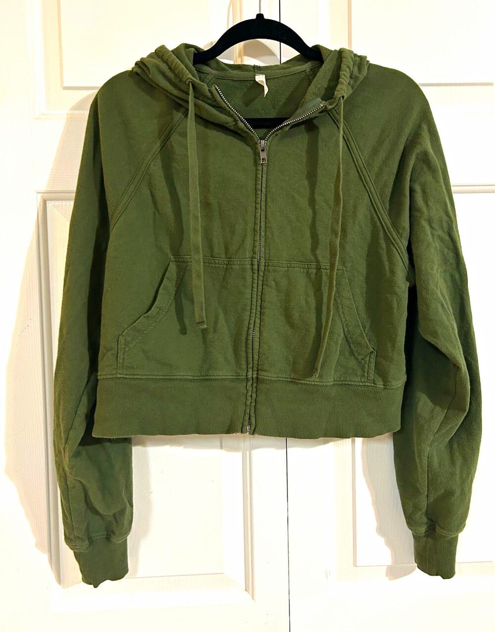 Free People Green Full Zip Hooded Hoodie w/ Pockets Cotton Knit Size M